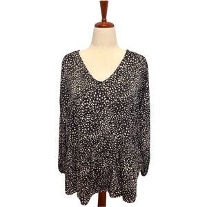Haptics by Holly Harper Blouse Women's V-Neck Leopard Black/Taupe Size-L NWT